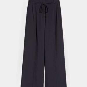 Relaxed Wide Fit Pants with Elastic Waist and Pleats
