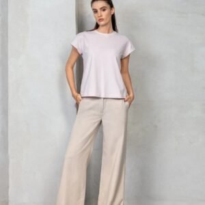 T-Shirt with Turn-Up Sleeves and Regular Fit