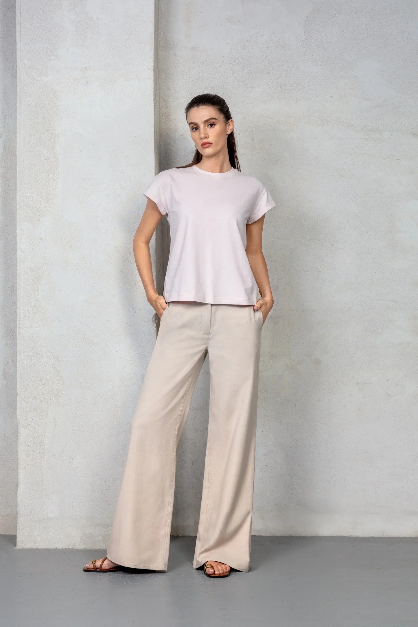 T-Shirt with Turn-Up Sleeves and Regular Fit