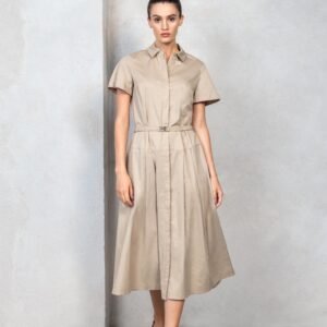 Short Sleeve Shirt Dress with Seam Detail and Belt Stitching