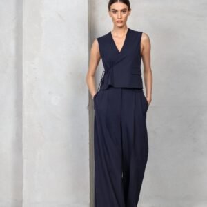 Relaxed Wide Fit Pants with Elastic Waist and Pleats