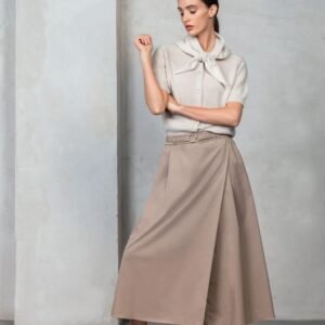 Maxi Pleated Skirt with Elastic Waistband and Wrap Front Detail