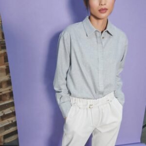 Flannel Blouse with Placket Tape and Rounded Hem