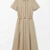 Short Sleeve Shirt Dress with Seam Detail and Belt Stitching