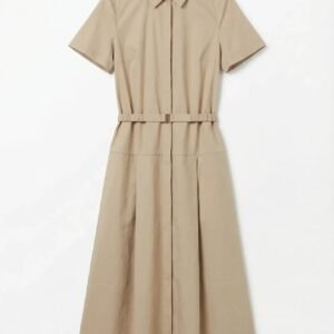 Short Sleeve Shirt Dress with Seam Detail and Belt Stitching