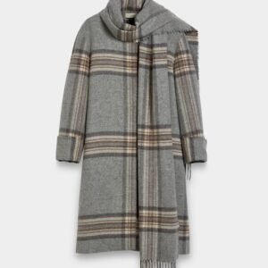 Coat with Scarf Dropped Shoulder Back Slit Fringed Design