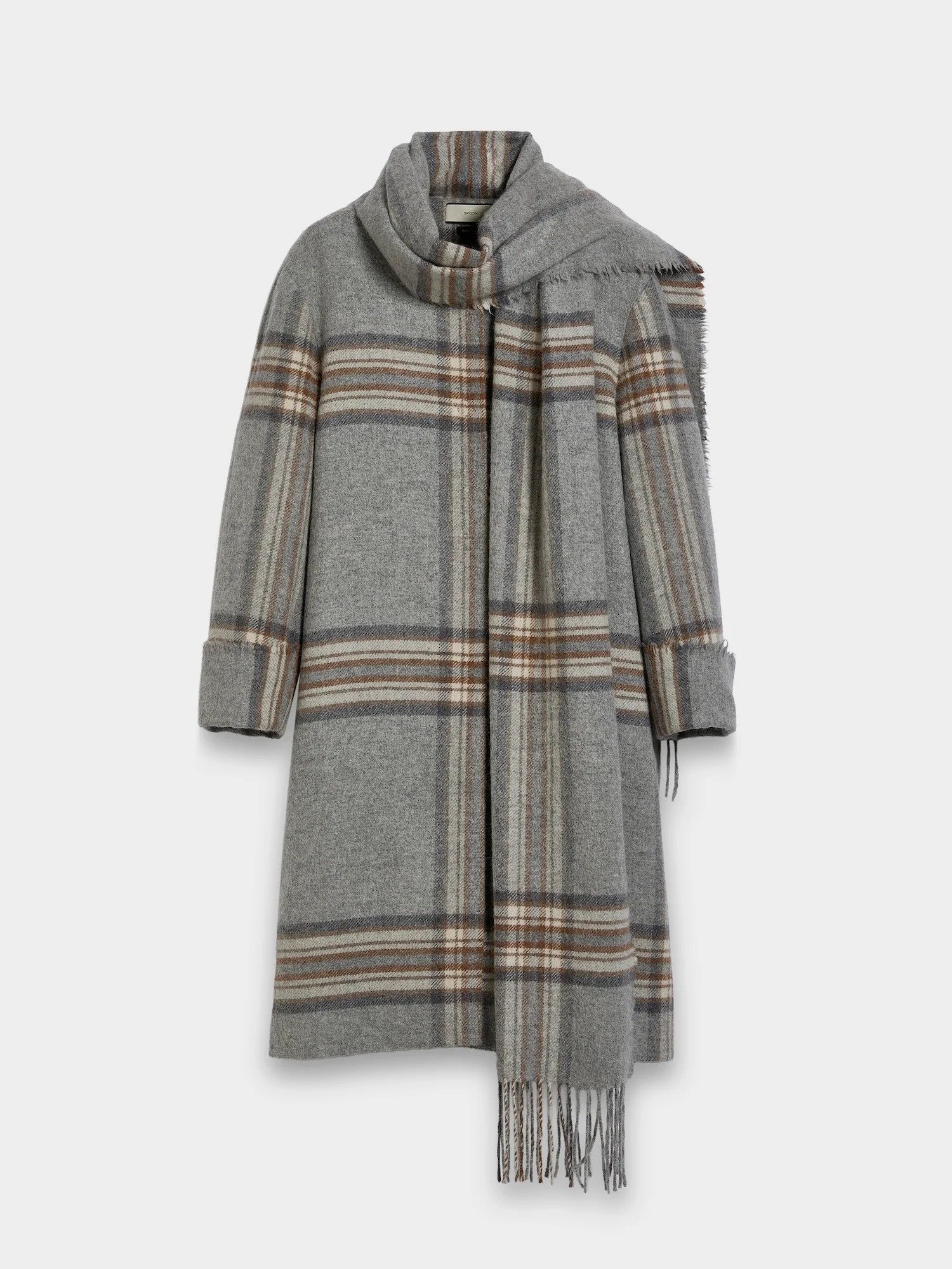 Coat with Scarf Dropped Shoulder Back Slit Fringed Design
