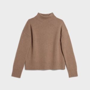 Tubular High Neck Cashmere Sweater with Ribbed Hem and Sleeves