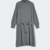 Wool Cashmere Midi Dress with Belt and Turtle Neck