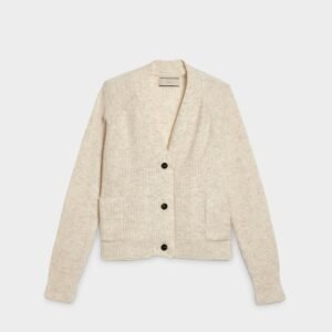 Short V Neck Knit Cardigan with Raglan Sleeves and Pockets