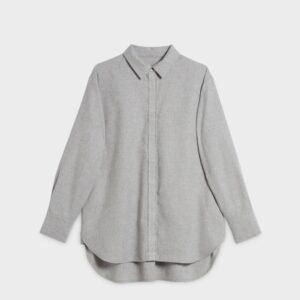 Flannel Blouse with Placket Tape and Rounded Hem