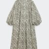 Geo Print Maxi Dress with Stand Collar and Balloon Sleeves