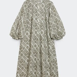 Geo Print Maxi Dress with Stand Collar and Balloon Sleeves