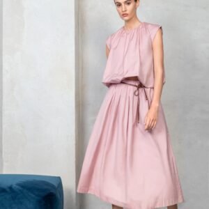 Box Pleat Skirt with Elastic Waistband and Side Pockets