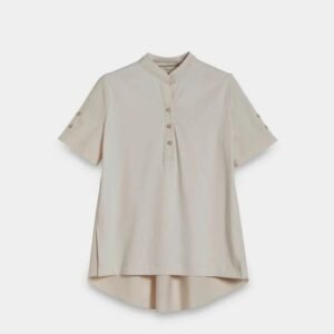 Polo Shirt with Contrast Back Gathering and Cotton Jersey
