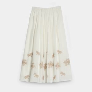 Pleated Skirt with Embroidered Hem and Elastic Waistband